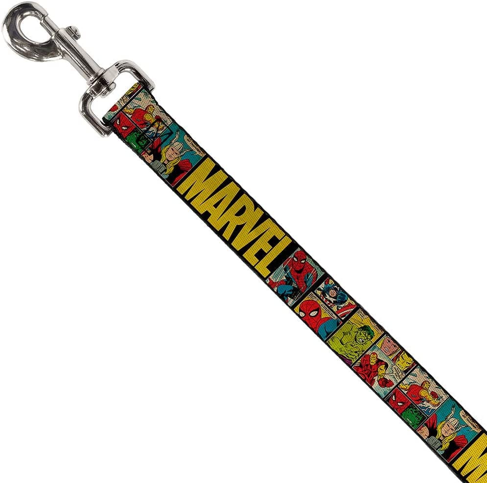 Professional title: "Marvel Retro Comic Panels Black and Yellow Dog Leash - 6 Feet Long, 1.5 Inch Wide"
