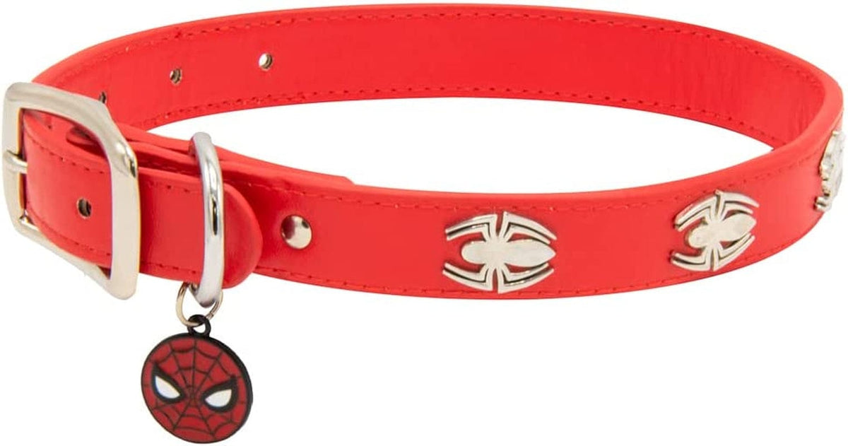 Buckle-Down Dog Collar, Marvel Comics, Spider Man with Spider Charms, Medium 11 to 15 Inch Length 0.75 Inches Wide