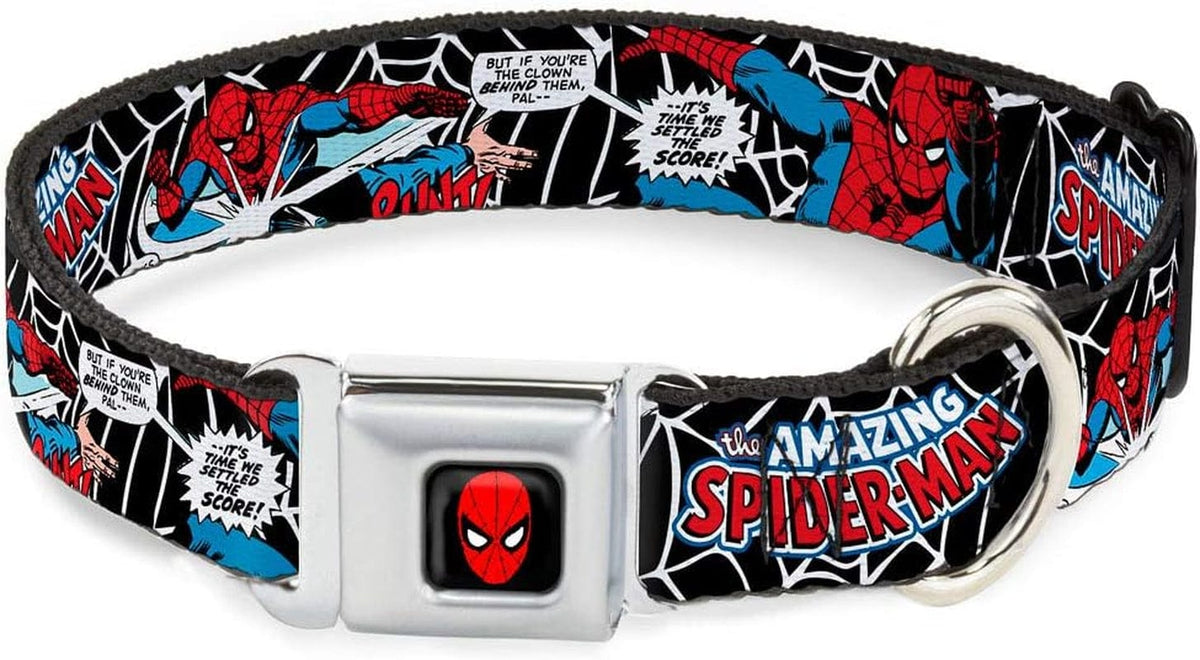 Buckle-Down Seatbelt Buckle Dog Collar - Jrny-Spider-Man in Action2 W/Amazing SPIDER-MAN - 1" Wide - Fits 15-26" Neck - Large