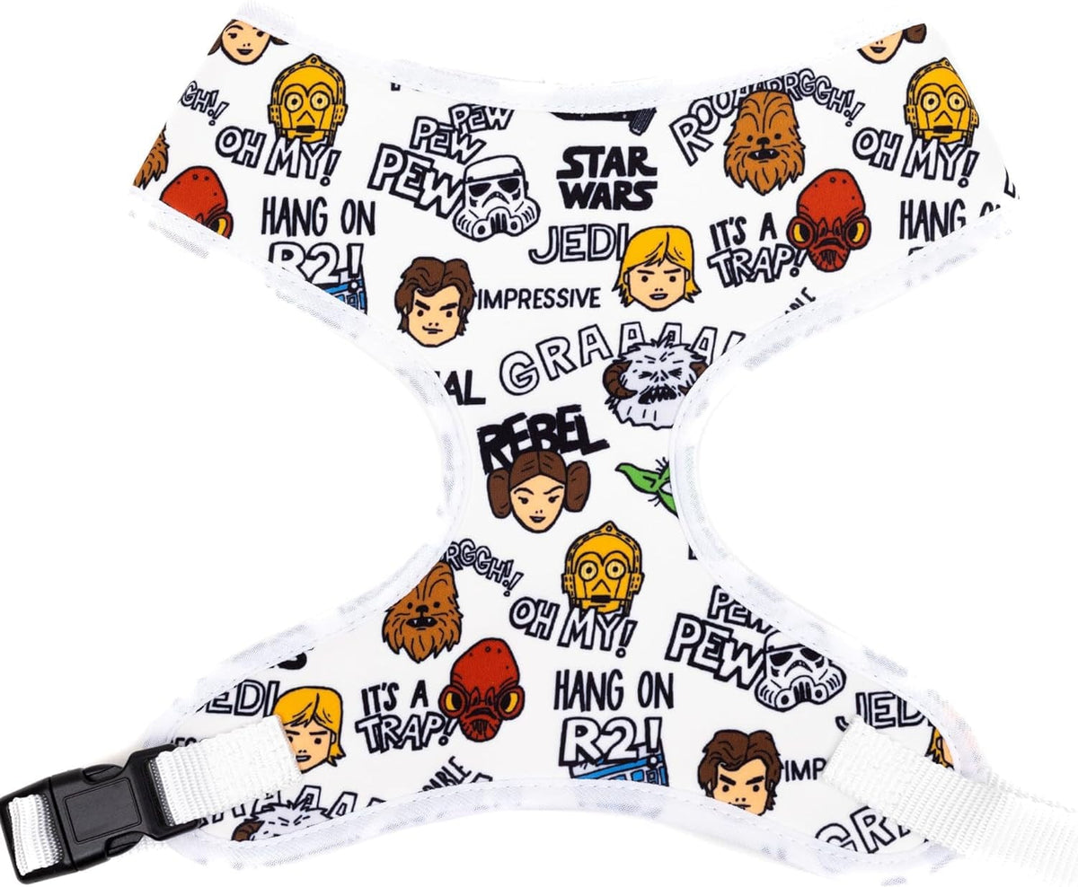Star Wars Pet Harness, Dog Collar Plastic Buckle, Star Wars Characters and Quotes Cartoon Collage Gray