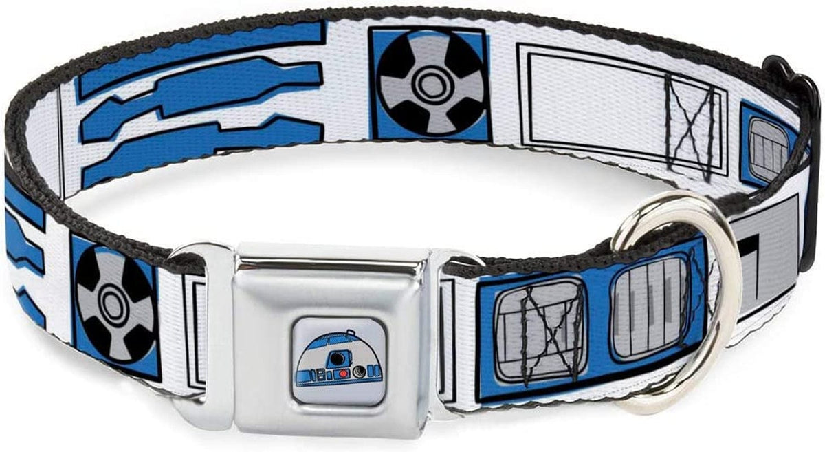 Buckle-Down Dog Collar Seatbelt Buckle Star Wars R2D2 Bounding Parts White Black Blue Gray Red 16 to 23 Inches 1.5 Inch Wide