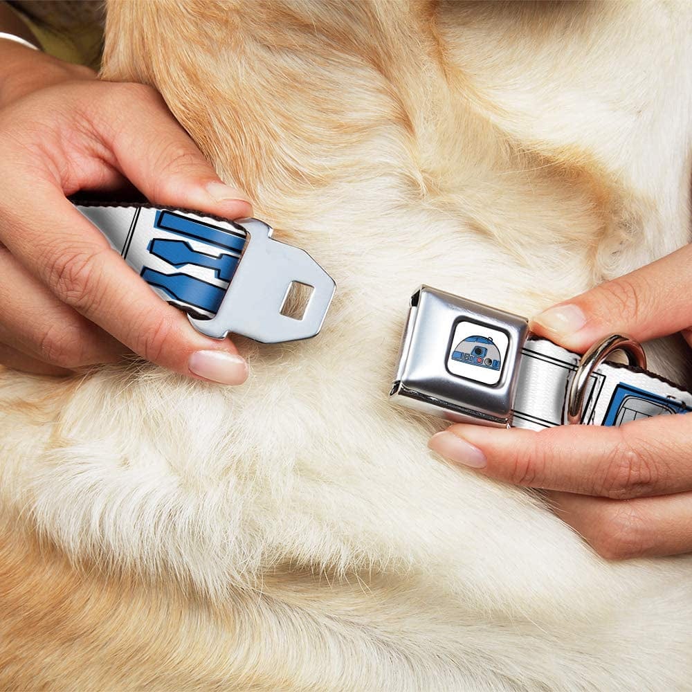 Buckle-Down Dog Collar Seatbelt Buckle Star Wars R2D2 Bounding Parts White Black Blue Gray Red 16 to 23 Inches 1.5 Inch Wide
