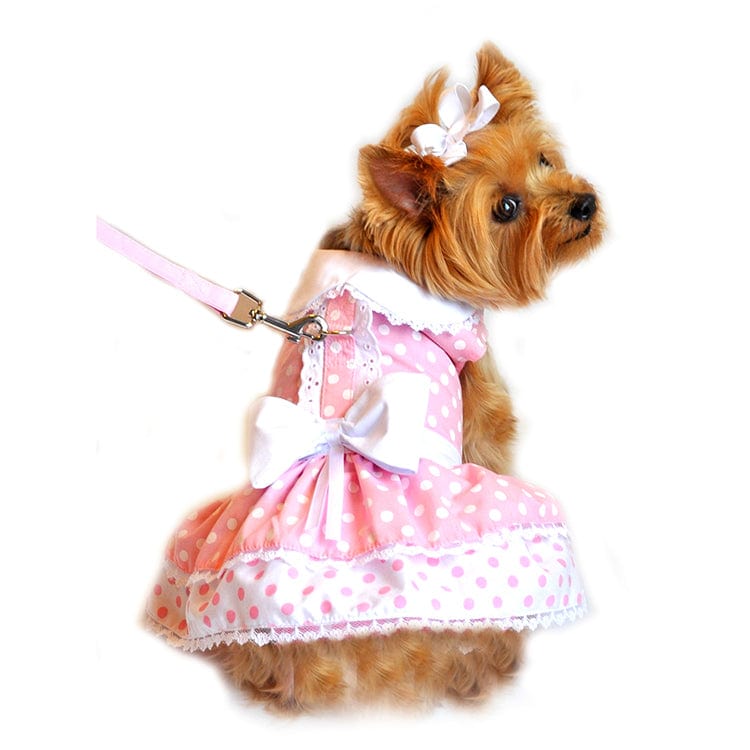 🐶 Beautiful Chic Pink Polka Dot & Lace Dog Dress 🎀