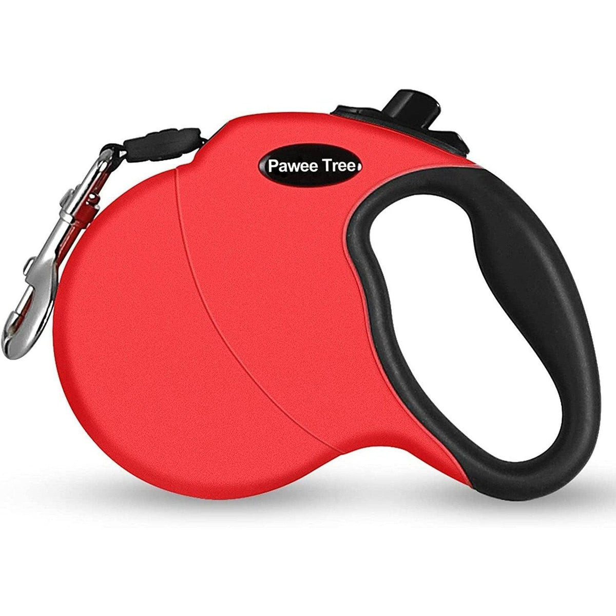 A red and black Pets Paradise Effortless Walking 13ft Retractable Dog Leash.