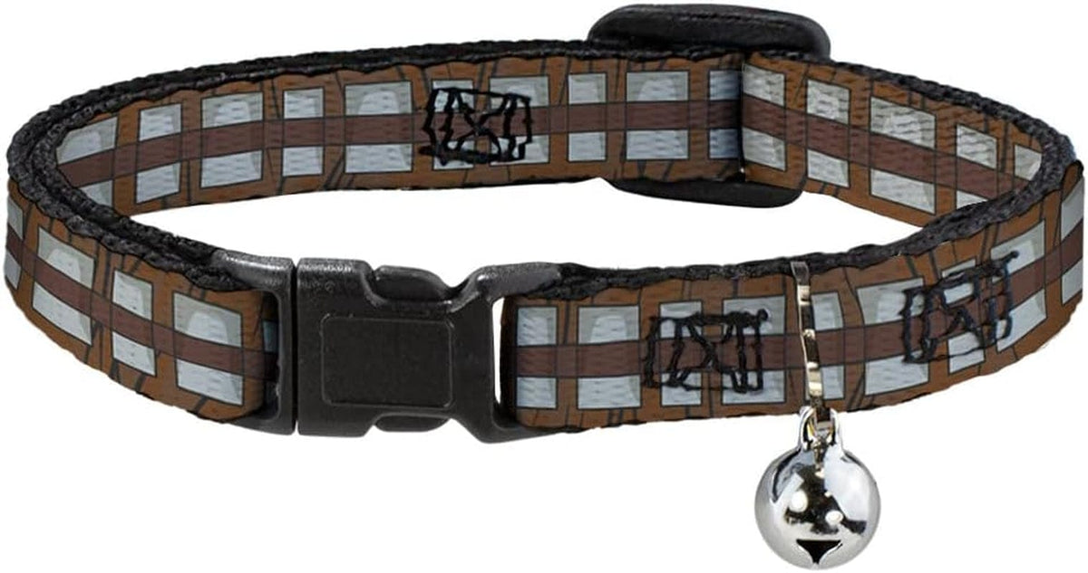 Buckle-Down Star Wars Cat Collar, Breakaway Collar with Bell, Star Wars Chewbacca Bandolier Bounding Browns Gray, 8.5 to 12 Inches 0.5 Inch Wide