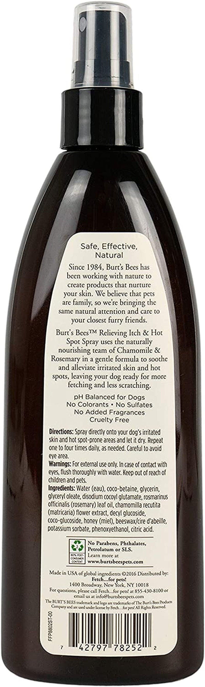 Burt'S Bees for Pets Care Plus+ Natural Relieving Itch & Hot Spot Spray with Chamomile & Rosemary | Best Hot Spot Treatment for Dogs | Cruelty Free, Sulfate & Paraben Free - Made in USA, 12 Oz