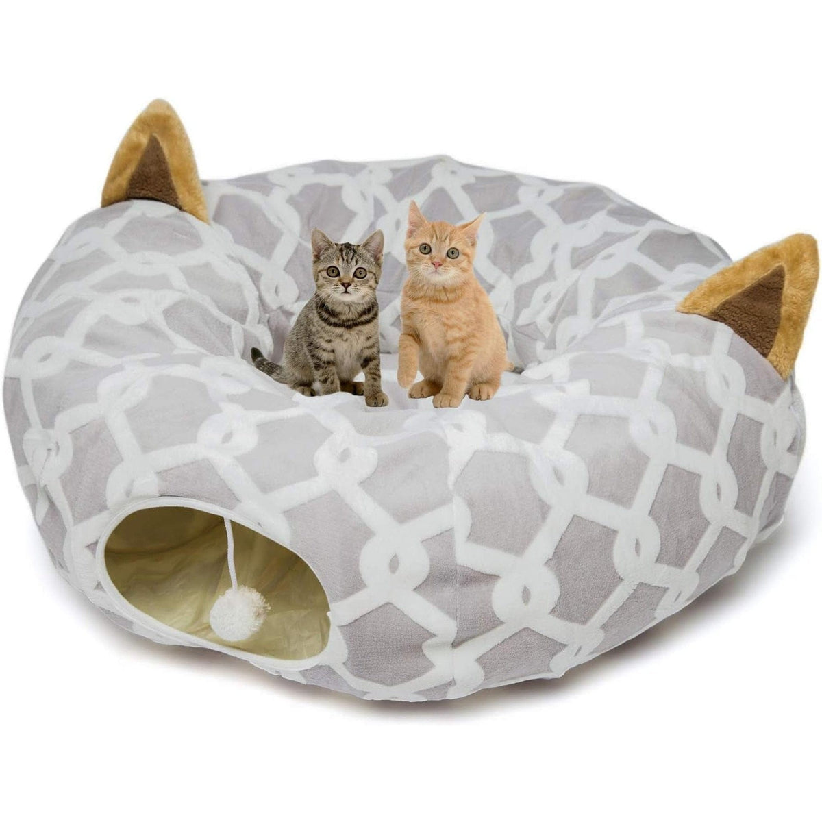 😸 Cozy Hideaway: Plush Cat Tunnel Bed 💭 Gray-White Geometric / Tunnel Bed Pets Paradise Pet Supplies