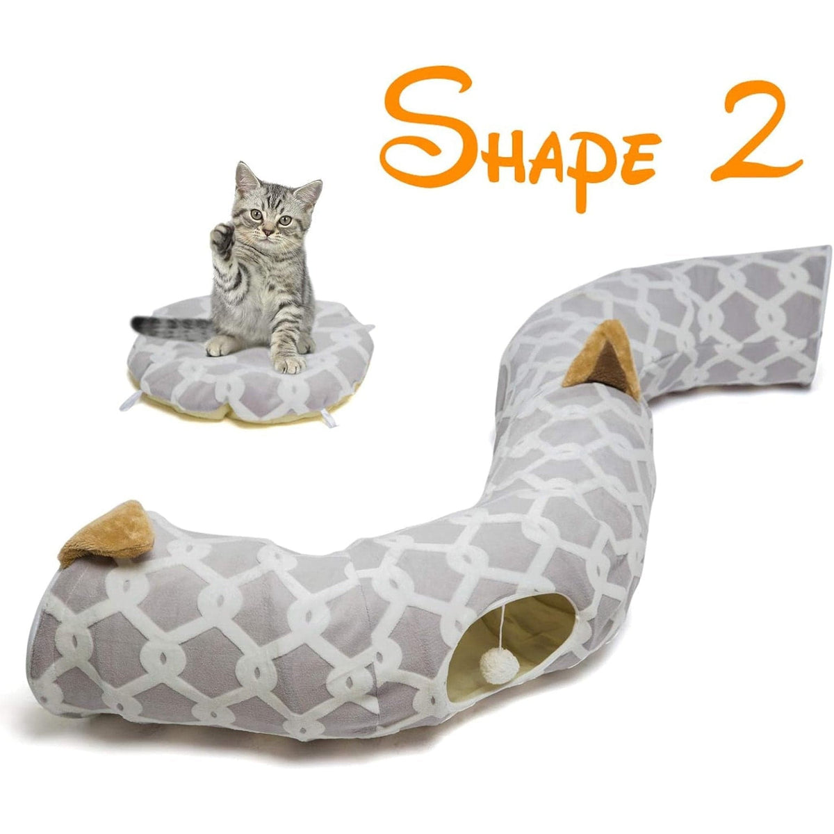 😸 Cozy Hideaway: Plush Cat Tunnel Bed 💭 Gray-White Geometric / Tunnel Bed Pets Paradise Pet Supplies