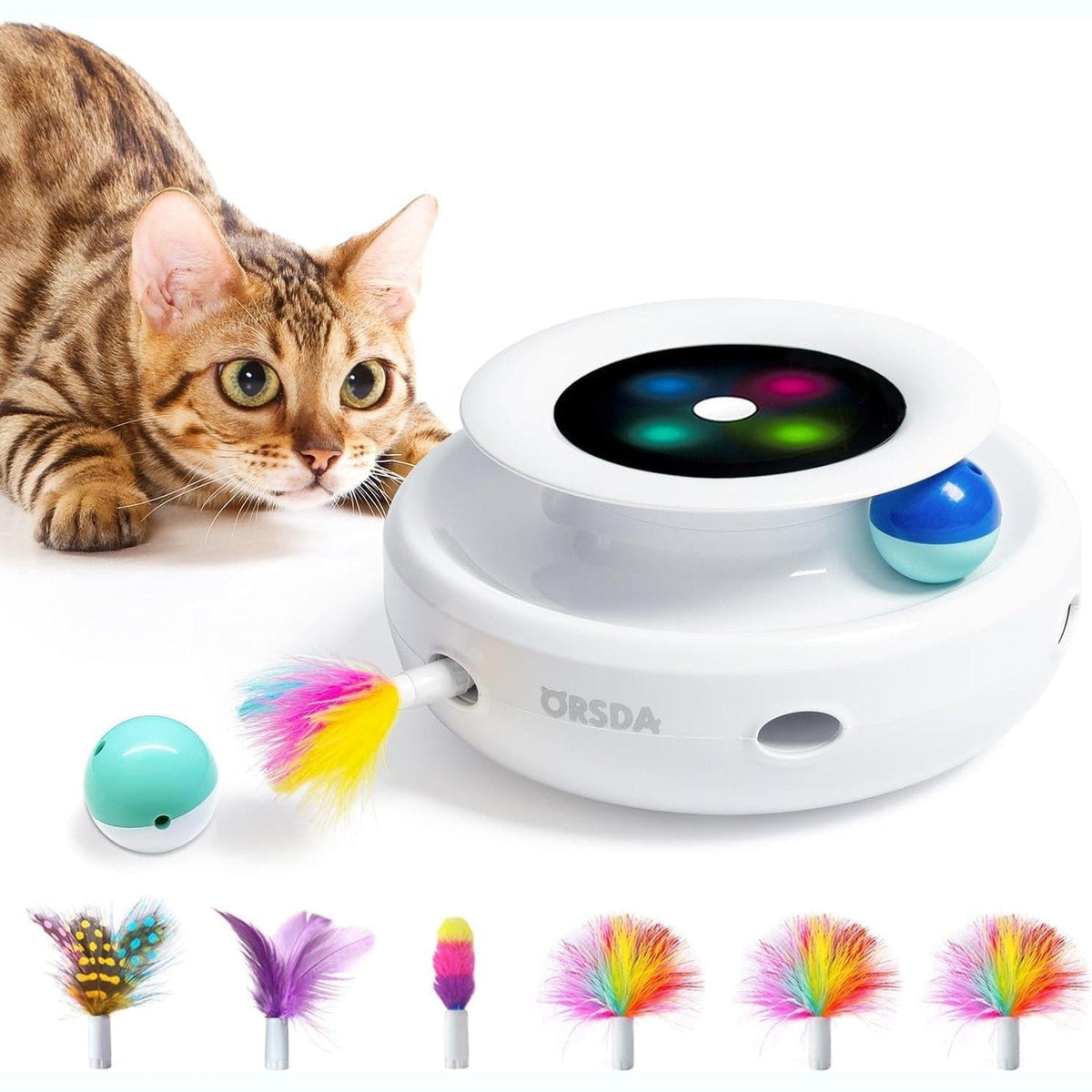 😻 Purrfect Play  Dual-Mode Interactive Cat Toy 🪶 Ivory White Pets Paradise Pet Supplies