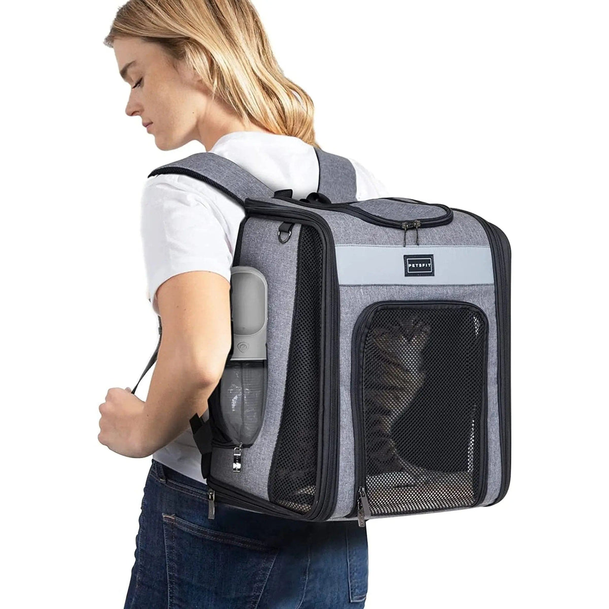 ✨ Triple Secured Reinforced Oxford Cat Backpack 🎒 Gray1 Pets Paradise Pet Supplies