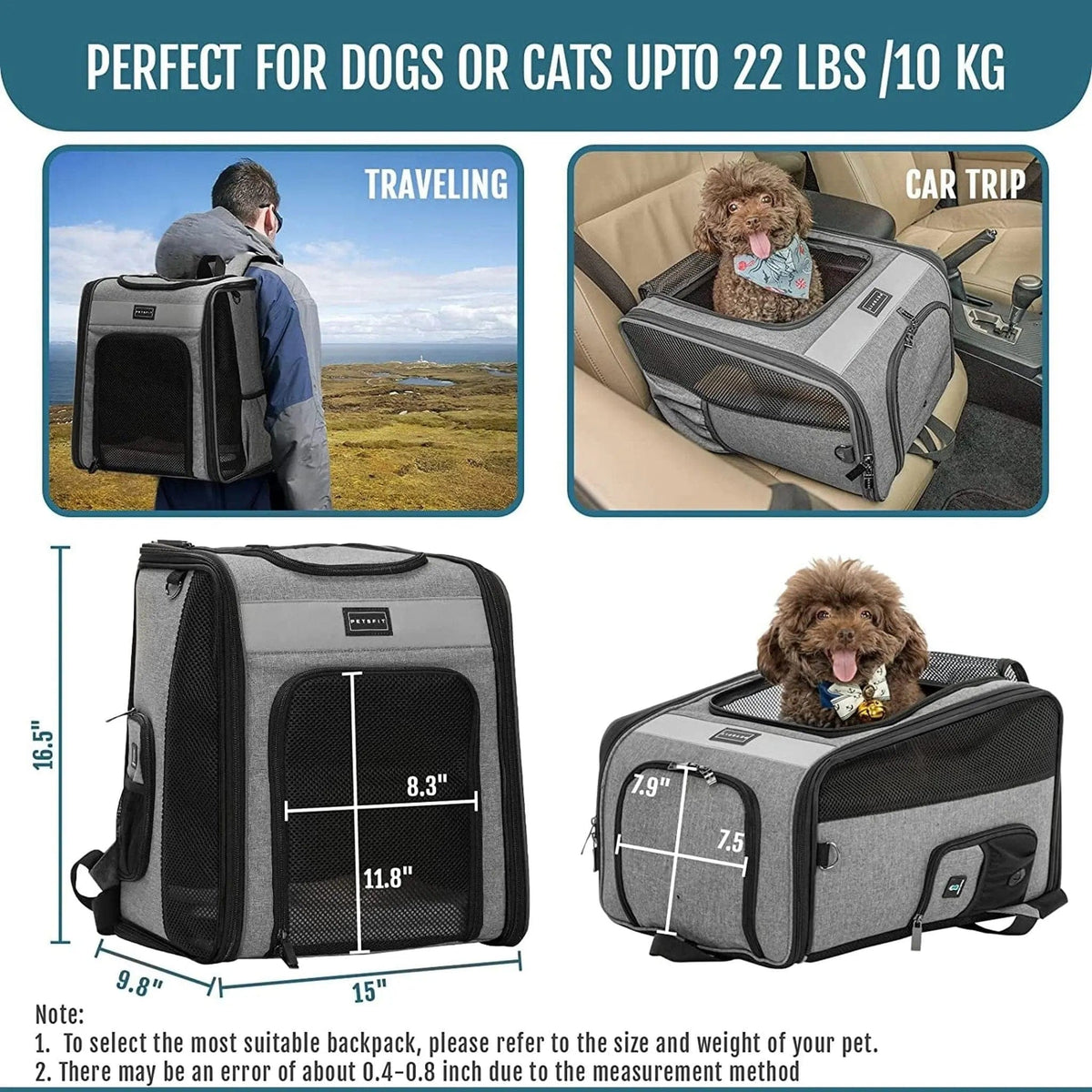 ✨ Triple Secured Reinforced Oxford Cat Backpack 🎒 Gray1 Pets Paradise Pet Supplies