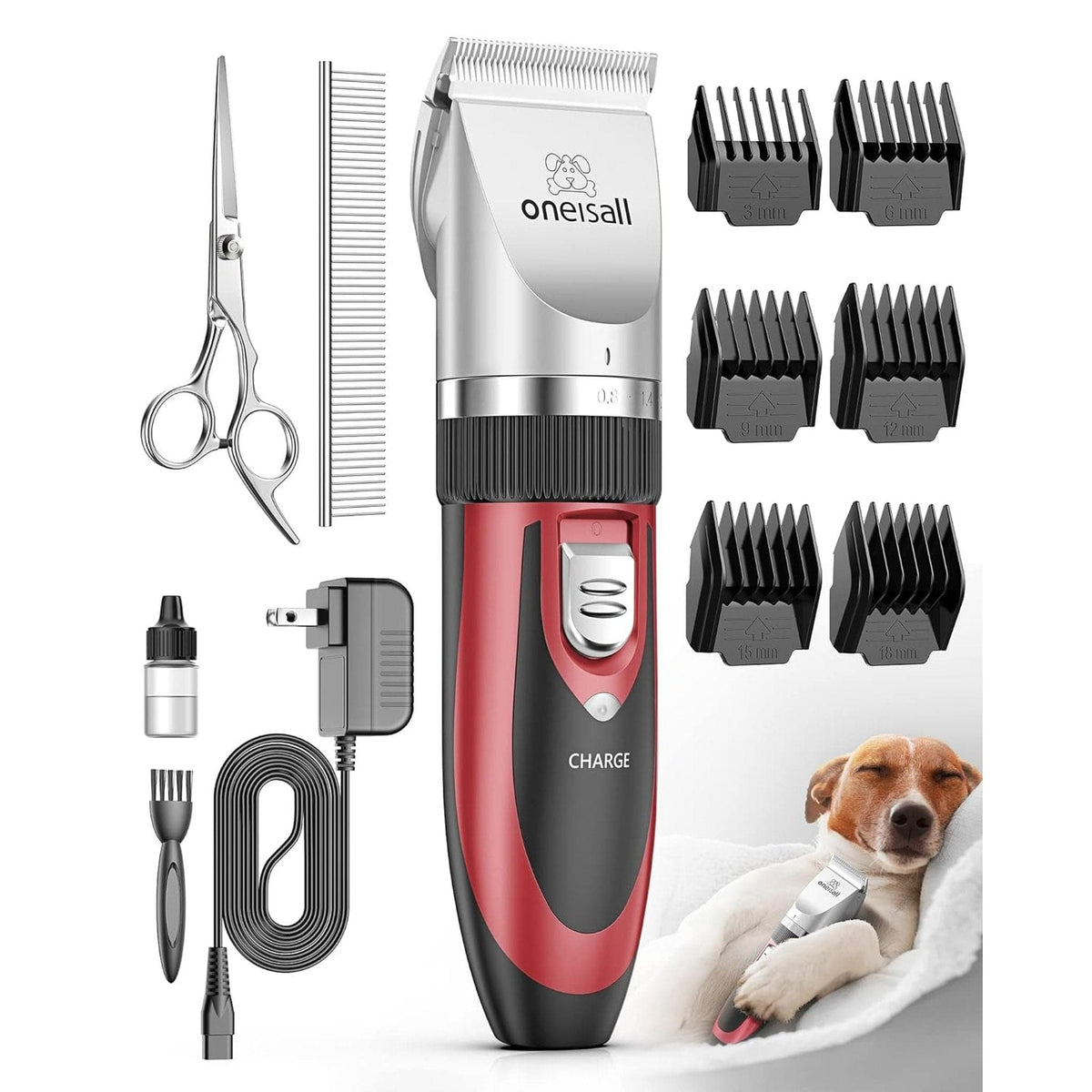 🐶 Electric Cordless & Quiet Dog Shaving Clipper ✂️ Red Pets Paradise Pet Supplies