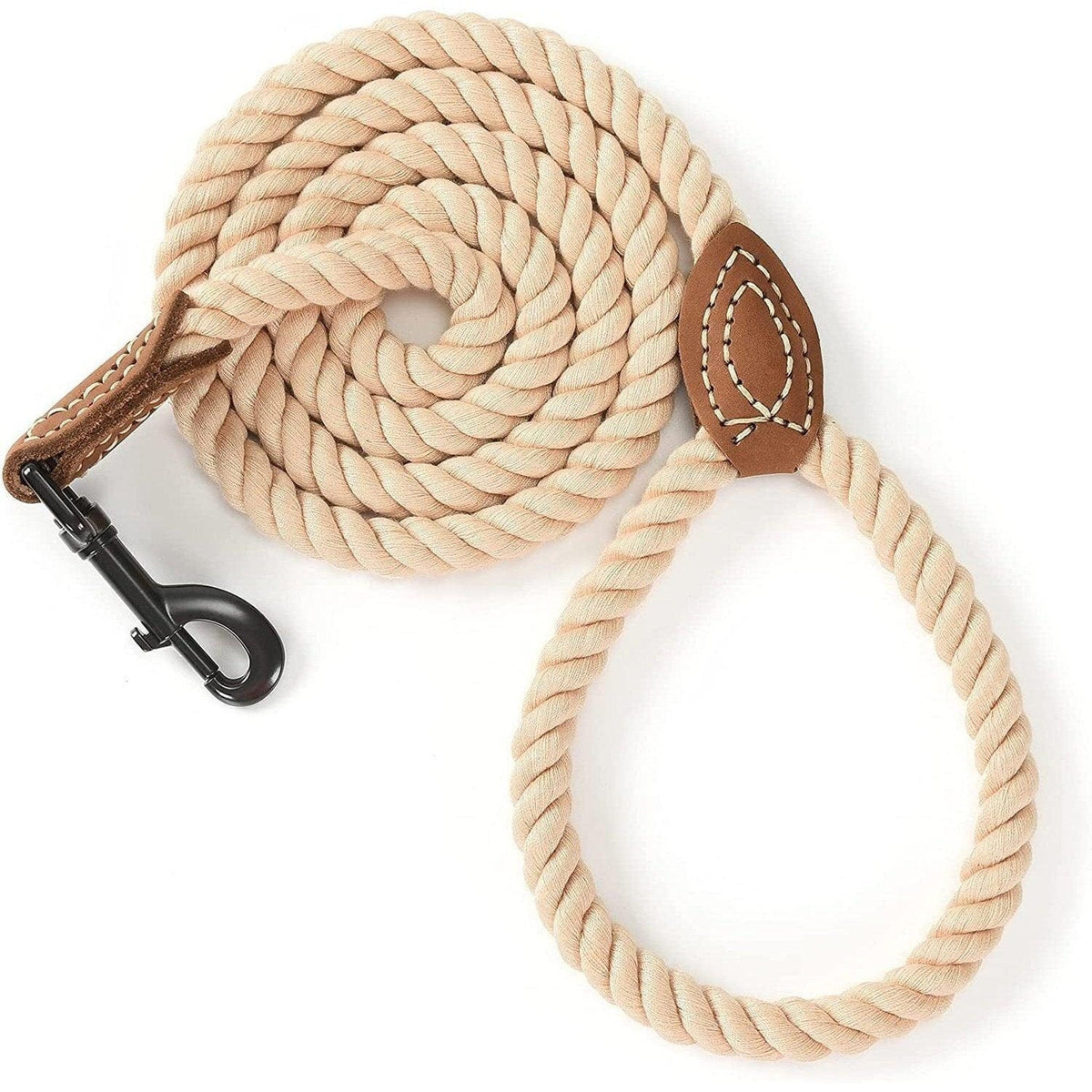 A 🐶 Elegant Cotton Braided Rope Dog Leash 🪢 with a leather strap from Pets Paradise.