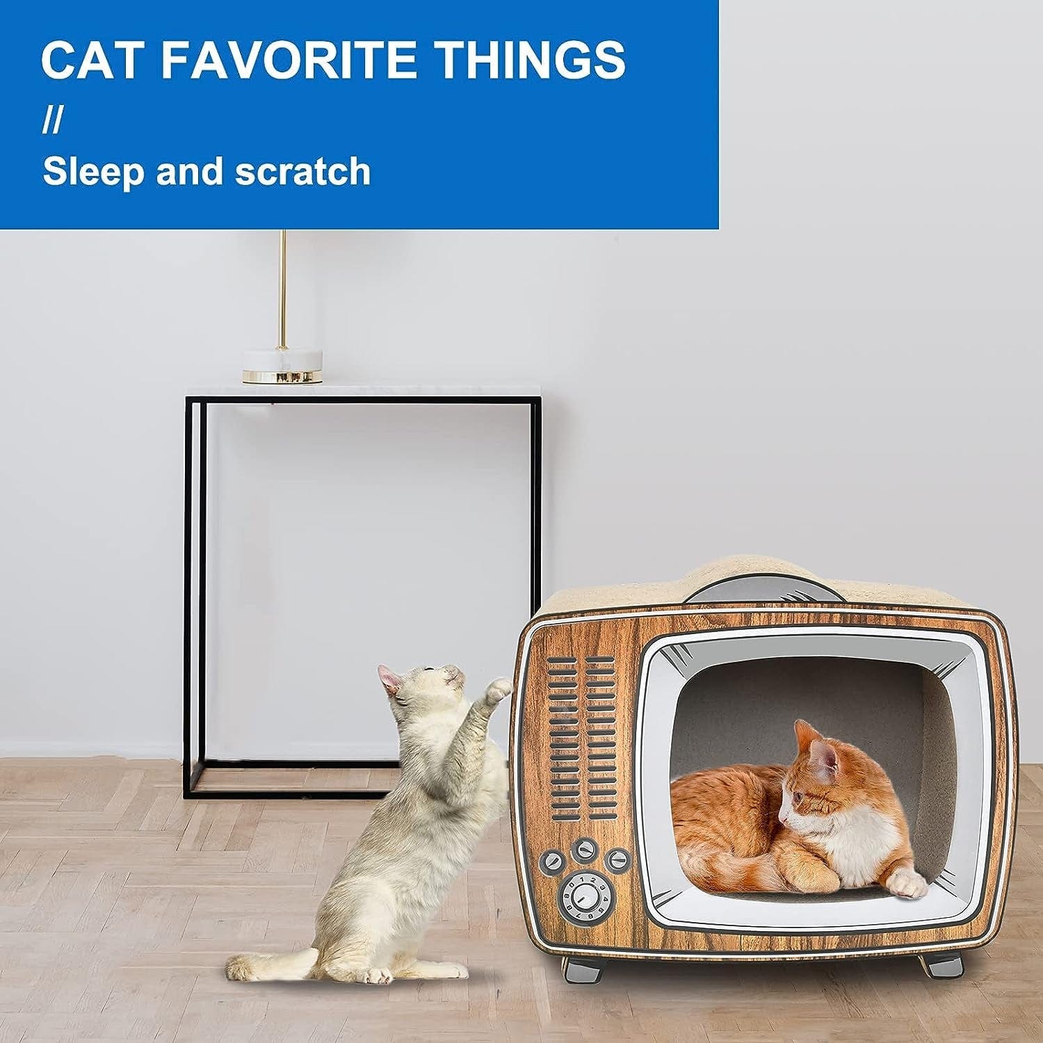 Fluffydream TV Cat Scratcher Cardboard Lounge Bed, Cat Scratching Board, Durable Board Pads Prevents Furniture Damage