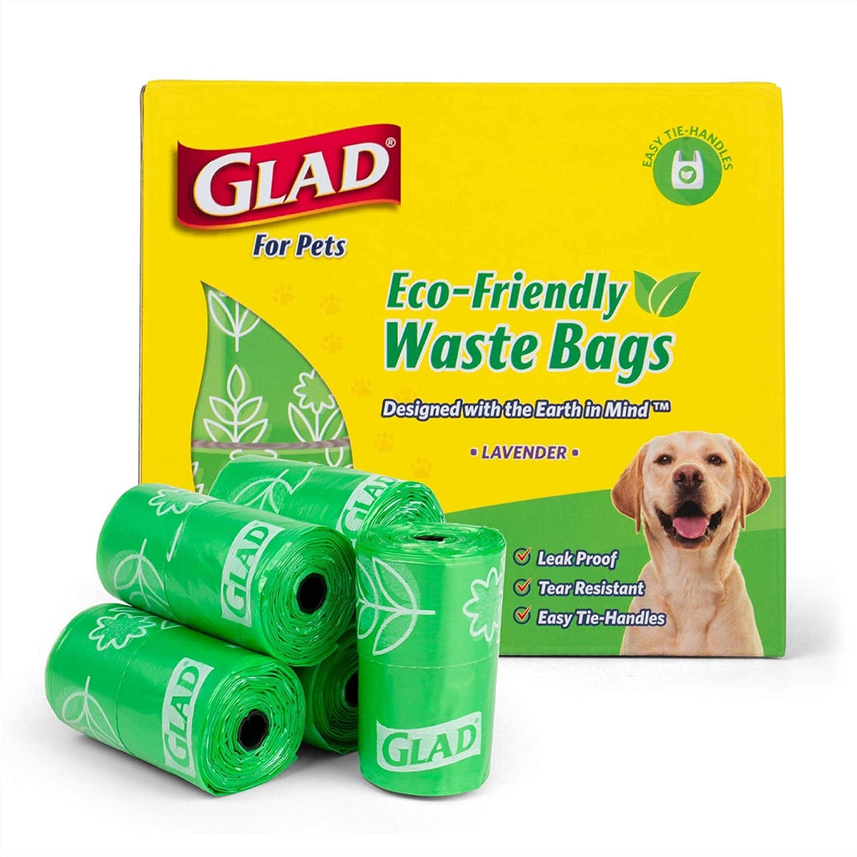 Glad Eco Friendly Dog Waste Bags | 24 Rolls of Lavender Scented Dog Waste Bags, 360 Bags in Total | Dog Waste Bags for All Dogs, Leak Proof and Strong Dog Poop Bags, Green, 360 Count