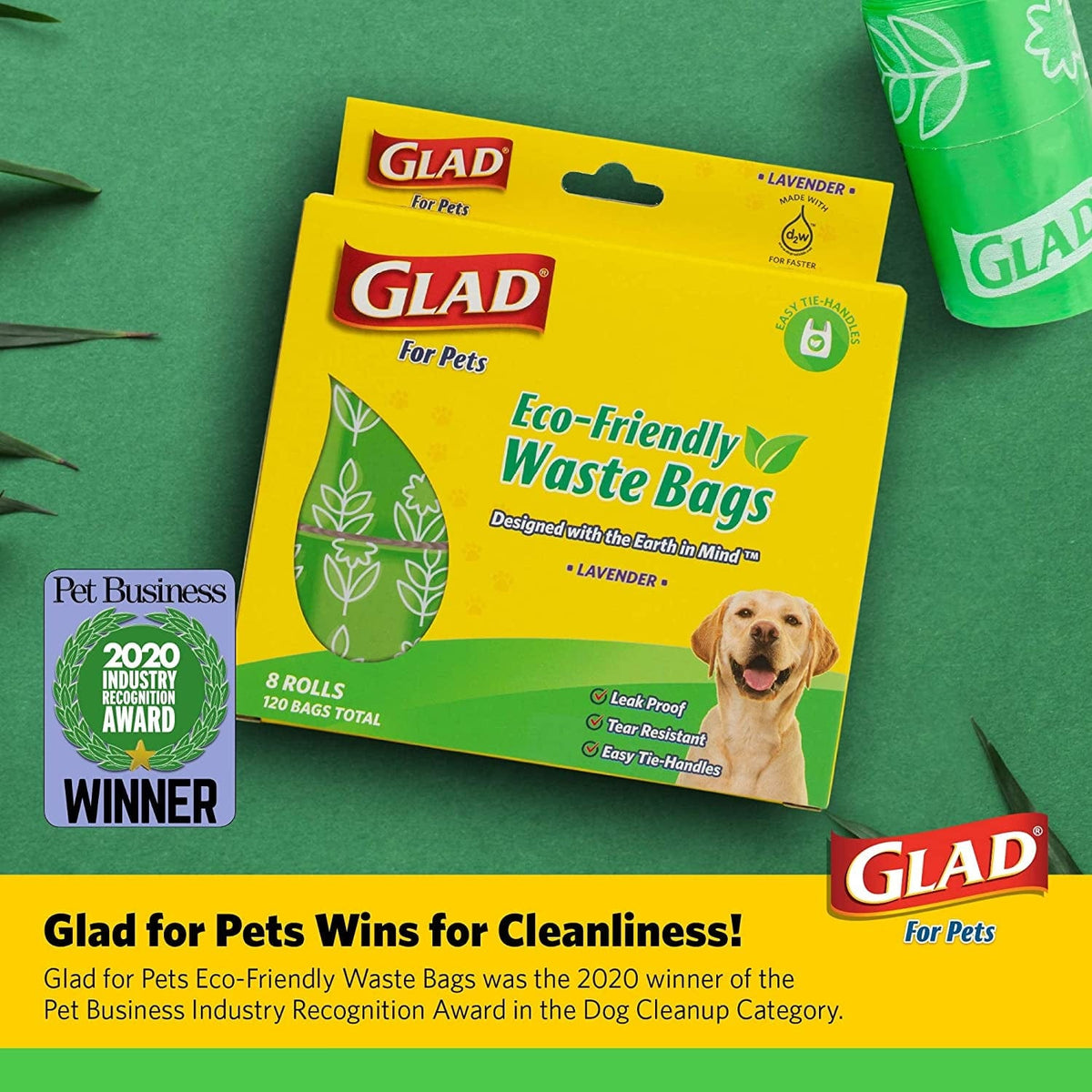Glad Eco Friendly Dog Waste Bags | 24 Rolls of Lavender Scented Dog Waste Bags, 360 Bags in Total | Dog Waste Bags for All Dogs, Leak Proof and Strong Dog Poop Bags, Green, 360 Count