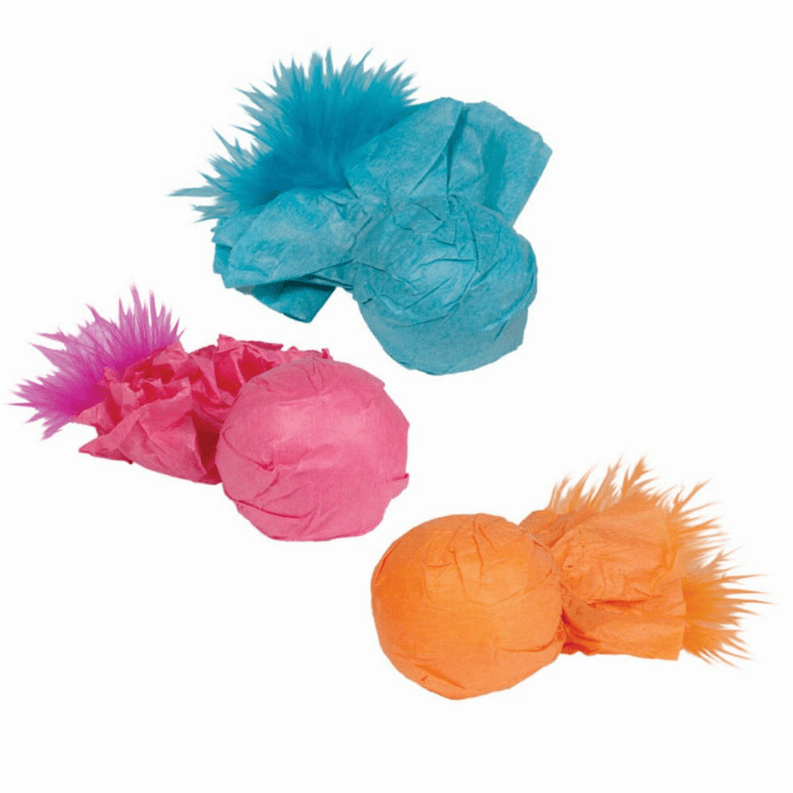 🐱 KB Paper Ball Rattlers with Feathers - 3 Pack 🪶