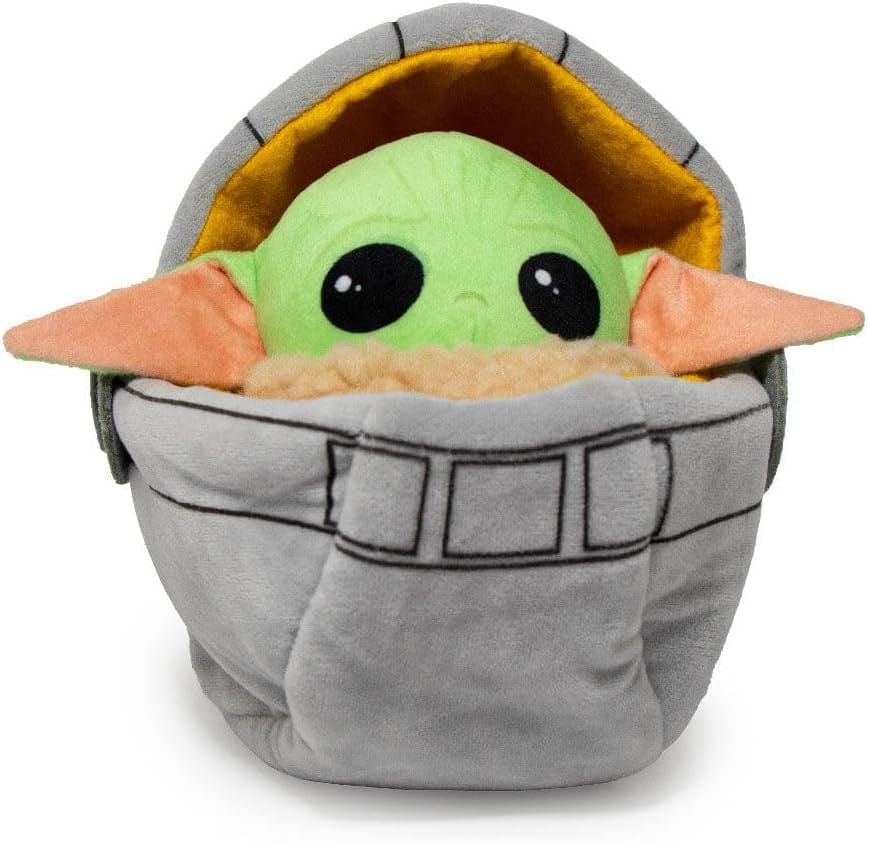 Buckle-Down Dog Toy, Mandalorian, Plush Squeaker Star Wars the Child Carriage Pose, Baby Yoda, 8" X 8" (DTPT-SWBIJ) for All Breed Sizes
