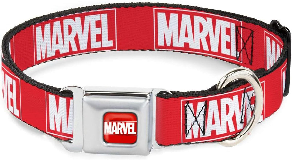 Buckle-Down Dog Collar Seatbelt Buckle Marvel Red Brick Logo Red White 15 to 26 Inches 1.0 Inch Wide, DC-SB-AVE-WMC187-1.0-L