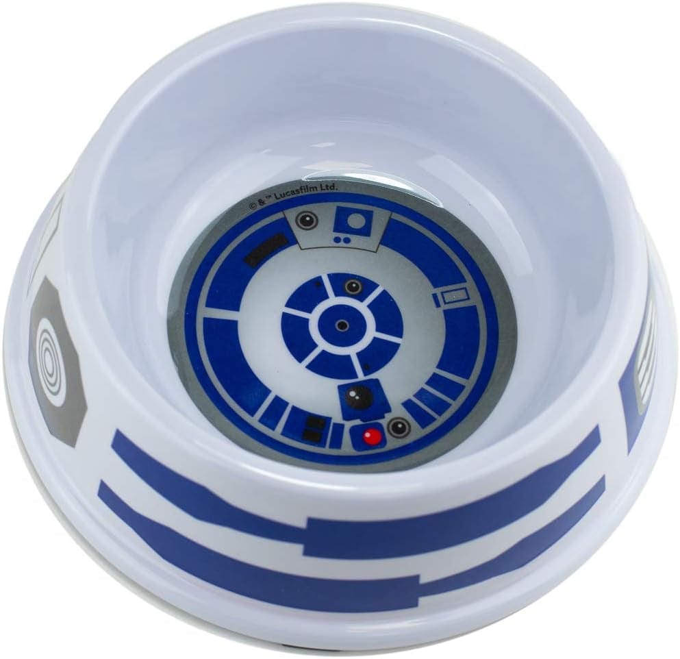 Buckle-Down Dog Food Bowl Star Wars R2D2 Top View and Parts Bounding White Blue Gray 16 Ounces, (PBWL1-MLM-7.5-SWBCW)