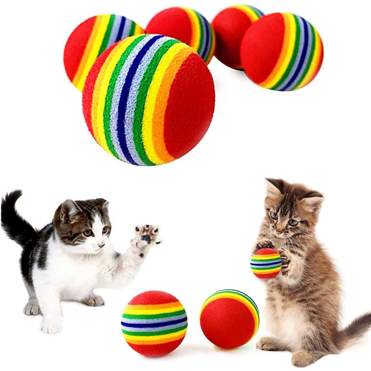 😸 Quiet Rainbow Fun Cat Toy Balls - 10 Pack 🥎 10Pcs Red Rainbow Pets Paradise Pet Supplies