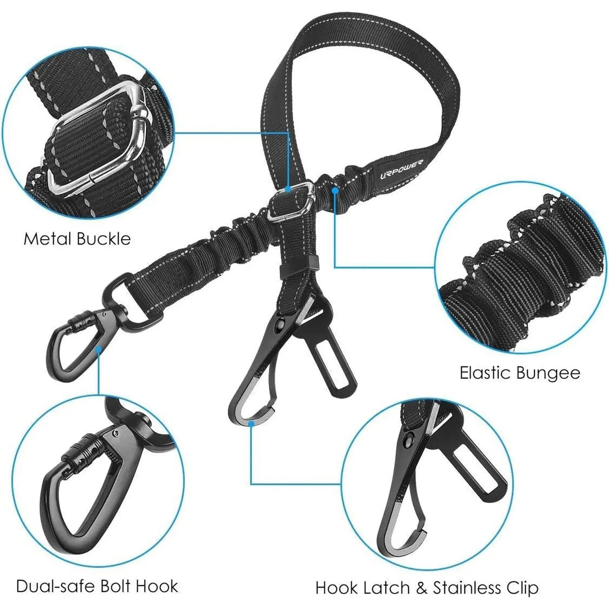 🐕‍🦺 Secure Paws Dual Function Bungee Dog Seat Belt 🚗 Black Pets Paradise Pet Supplies
